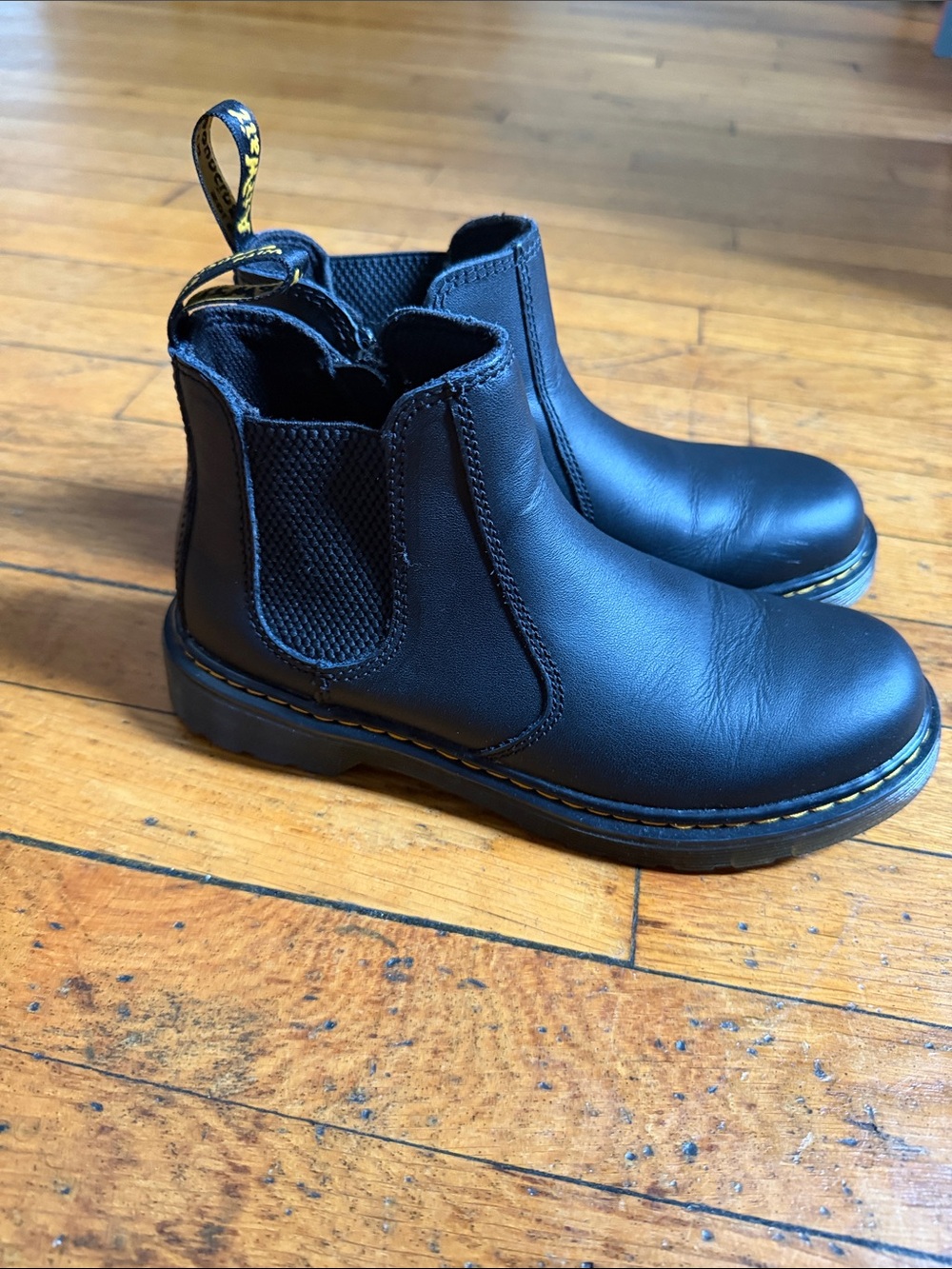 Dr. Martens Kids Black Chelsea Boots with Yellow Stitching